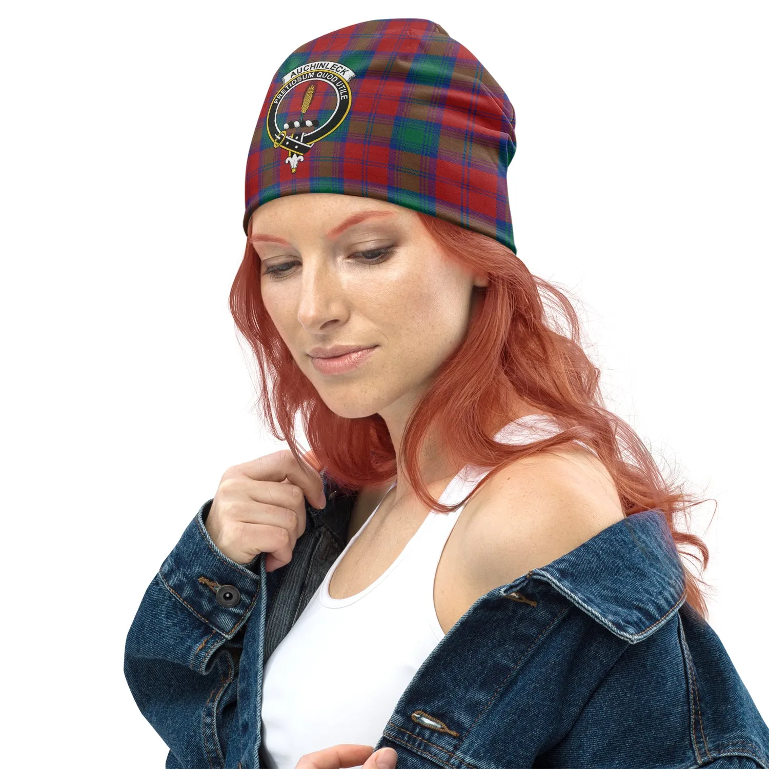 Auchinleck (Affleck) Tartan Beanies Hat with Family Crest