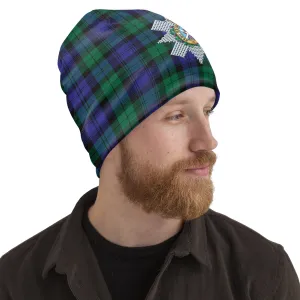 Black Watch Modern Tartan Beanies Hat with Family Crest