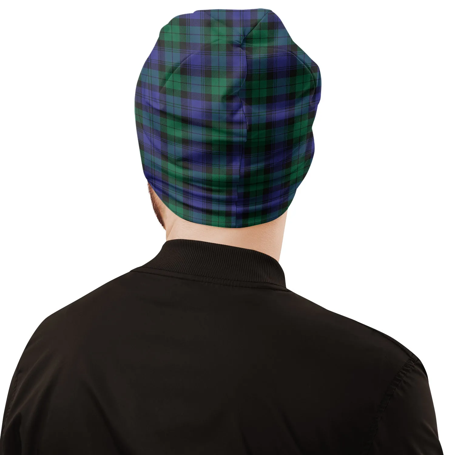 Black Watch Modern Tartan Beanies Hat with Family Crest