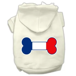 Bone Shaped France Flag Screen Print Pet Hoodies Cream Size S (10)