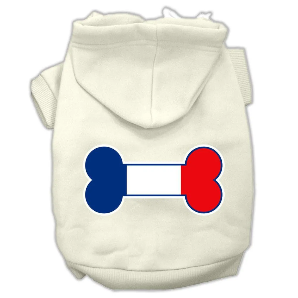 Bone Shaped France Flag Screen Print Pet Hoodies Cream Size S (10)