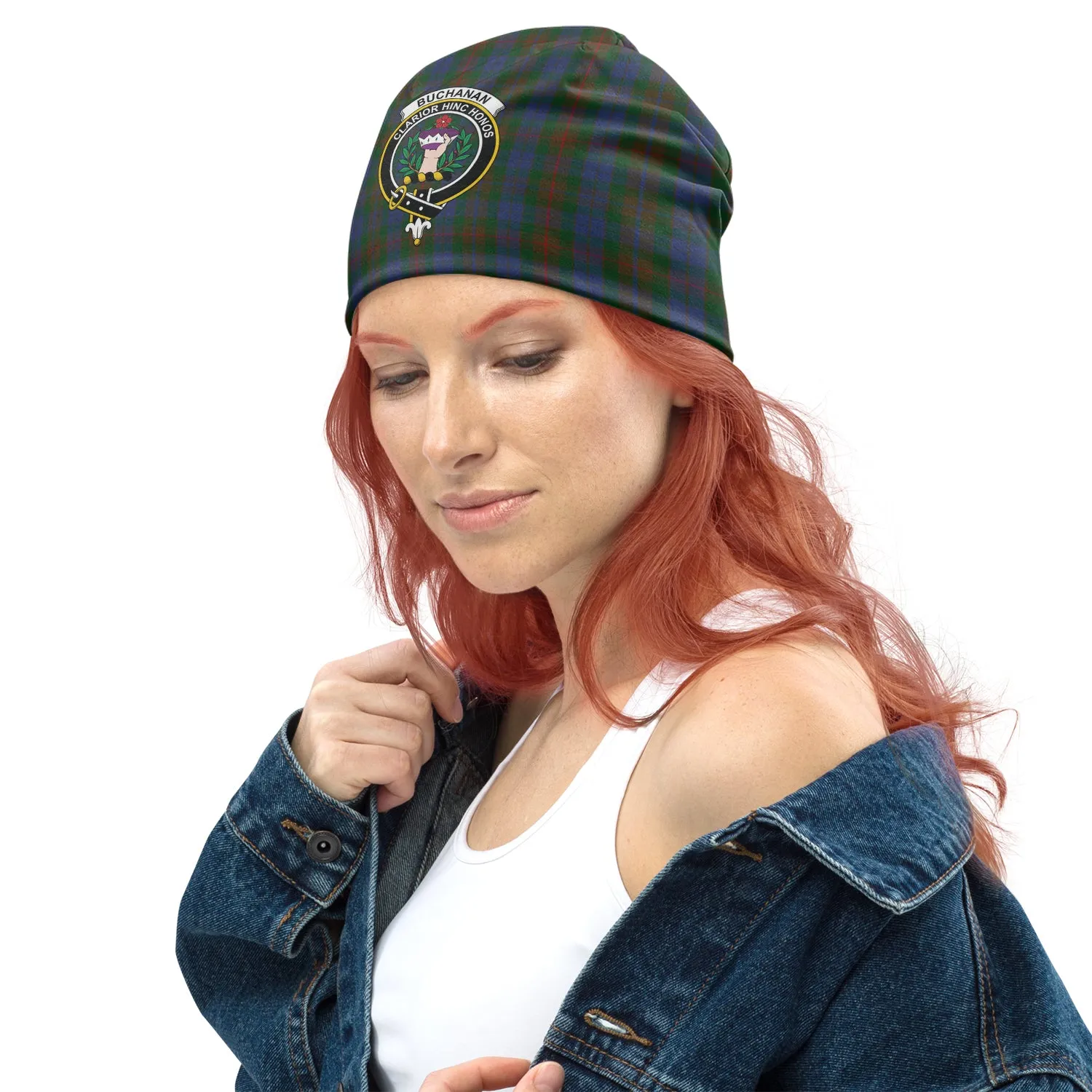 Buchanan Hunting Tartan Beanies Hat with Family Crest