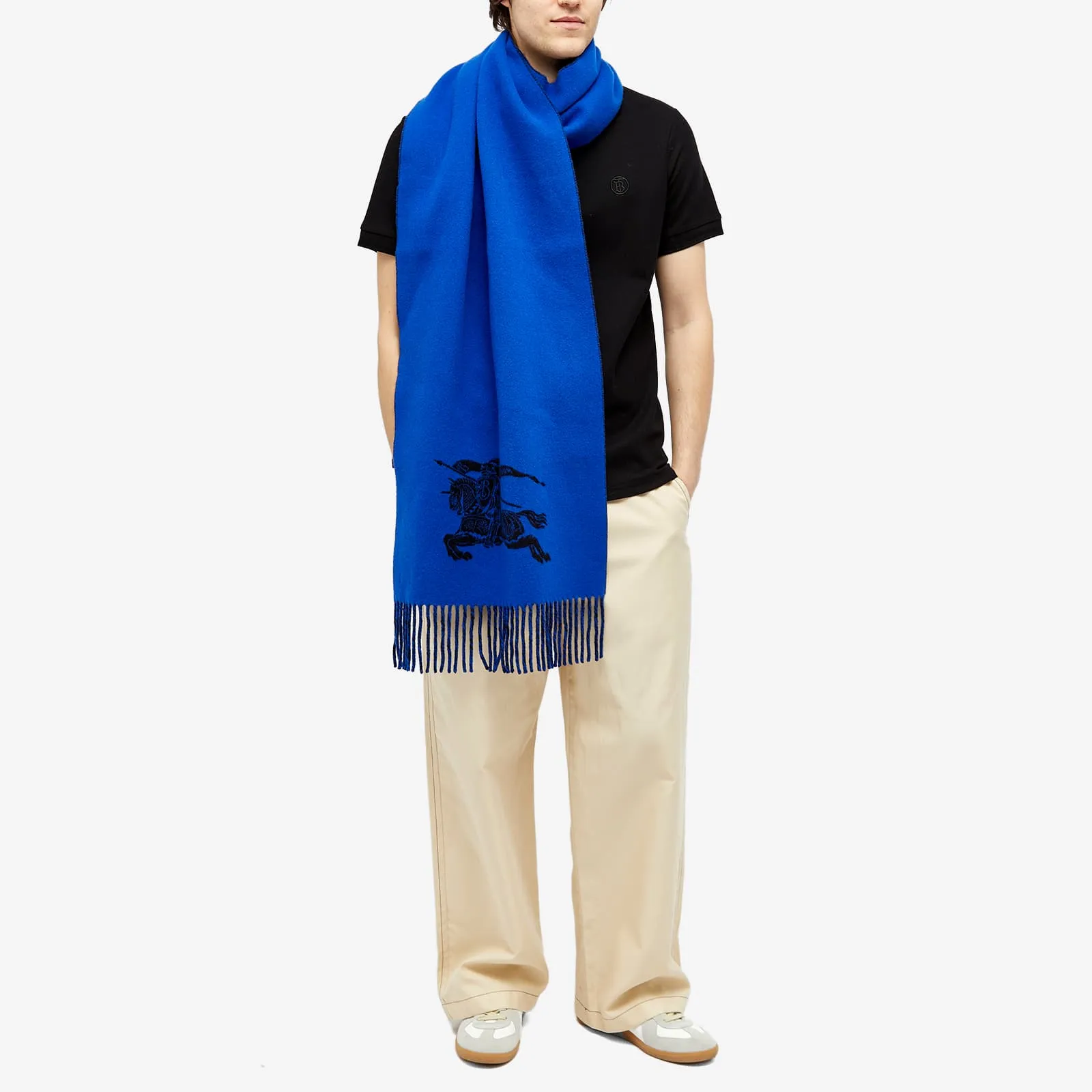 Burberry Logo Jacquard Cashmere Scarf in Knight & Black