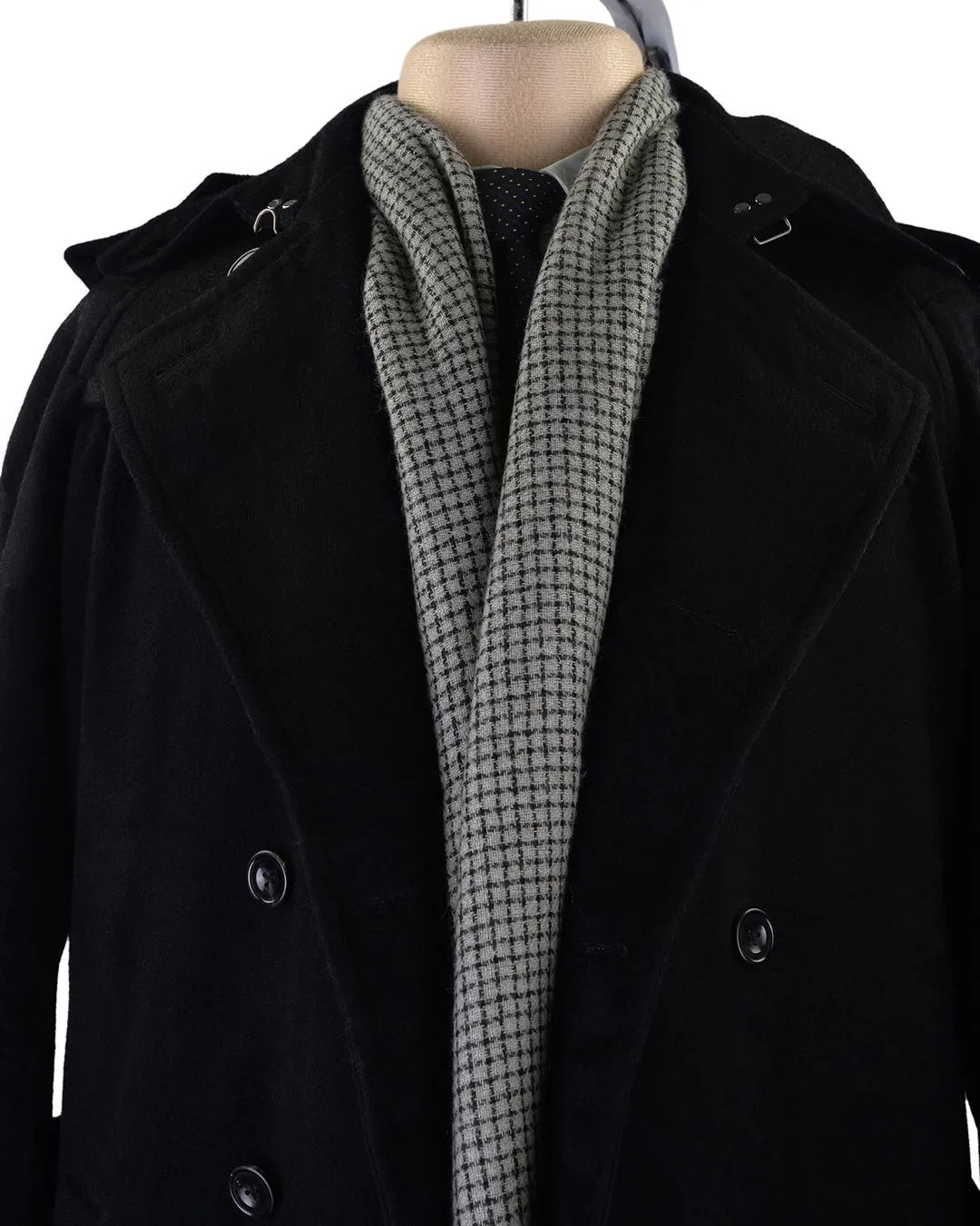 Cashmere Wool Scarf Black Grey Graph Checks