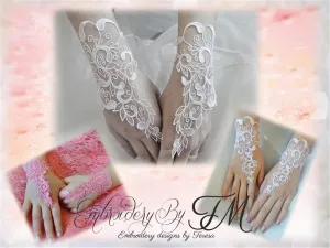 Ceremonial Gloves or barefoot sandal with ornaments-embroidery on organza /three sizes / embroidery design