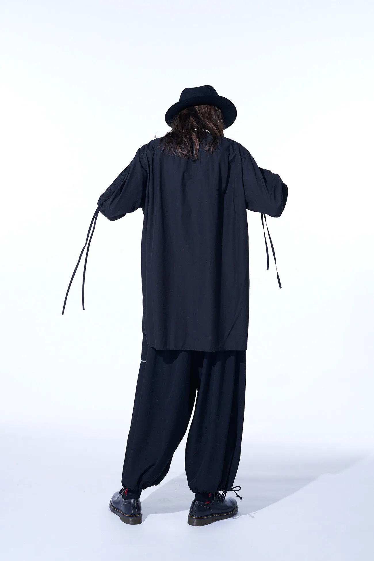 COTTON BROAD CLOTH OVERSIZED SHIRT WITH GATHERED STRINGS