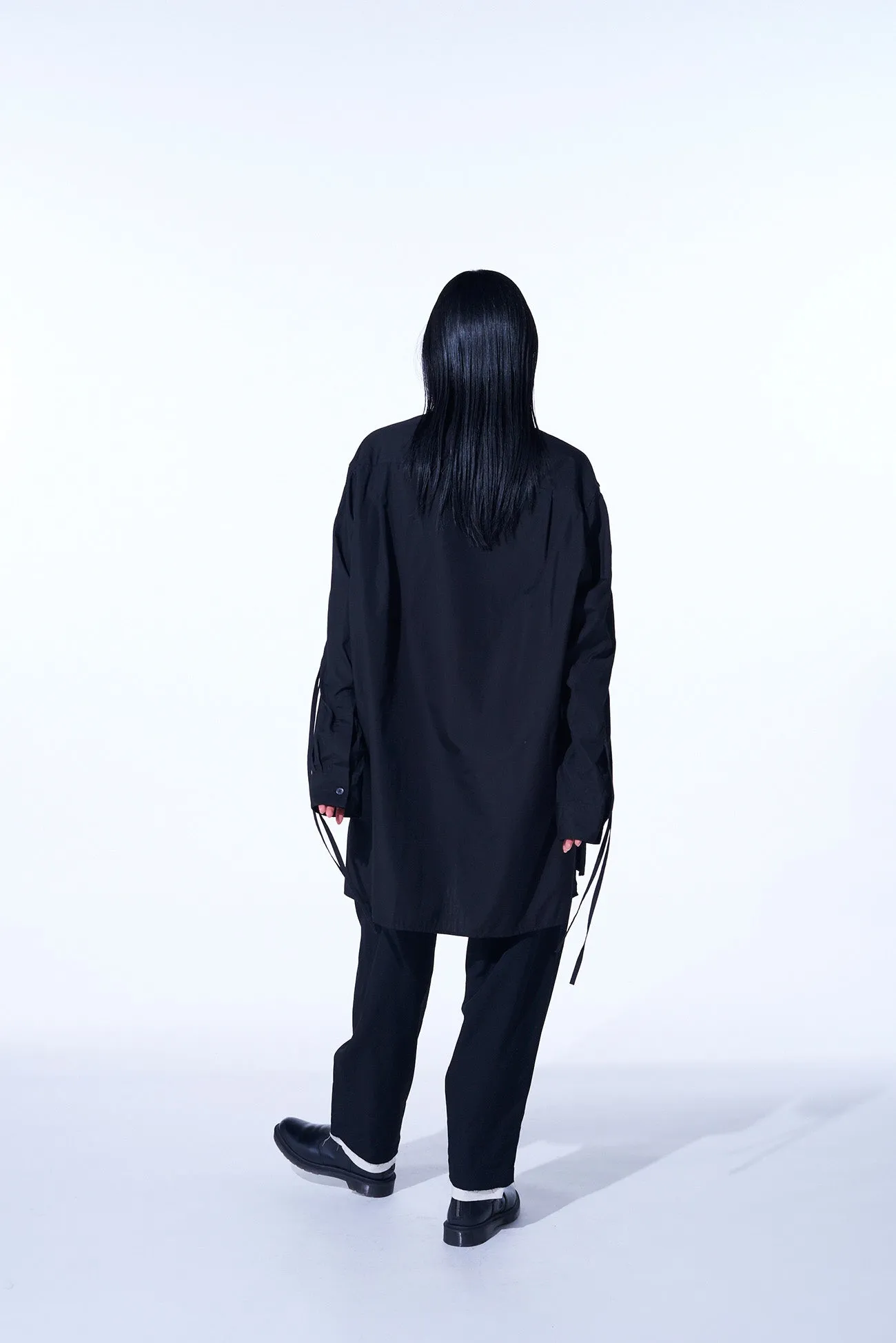 COTTON BROAD CLOTH OVERSIZED SHIRT WITH GATHERED STRINGS