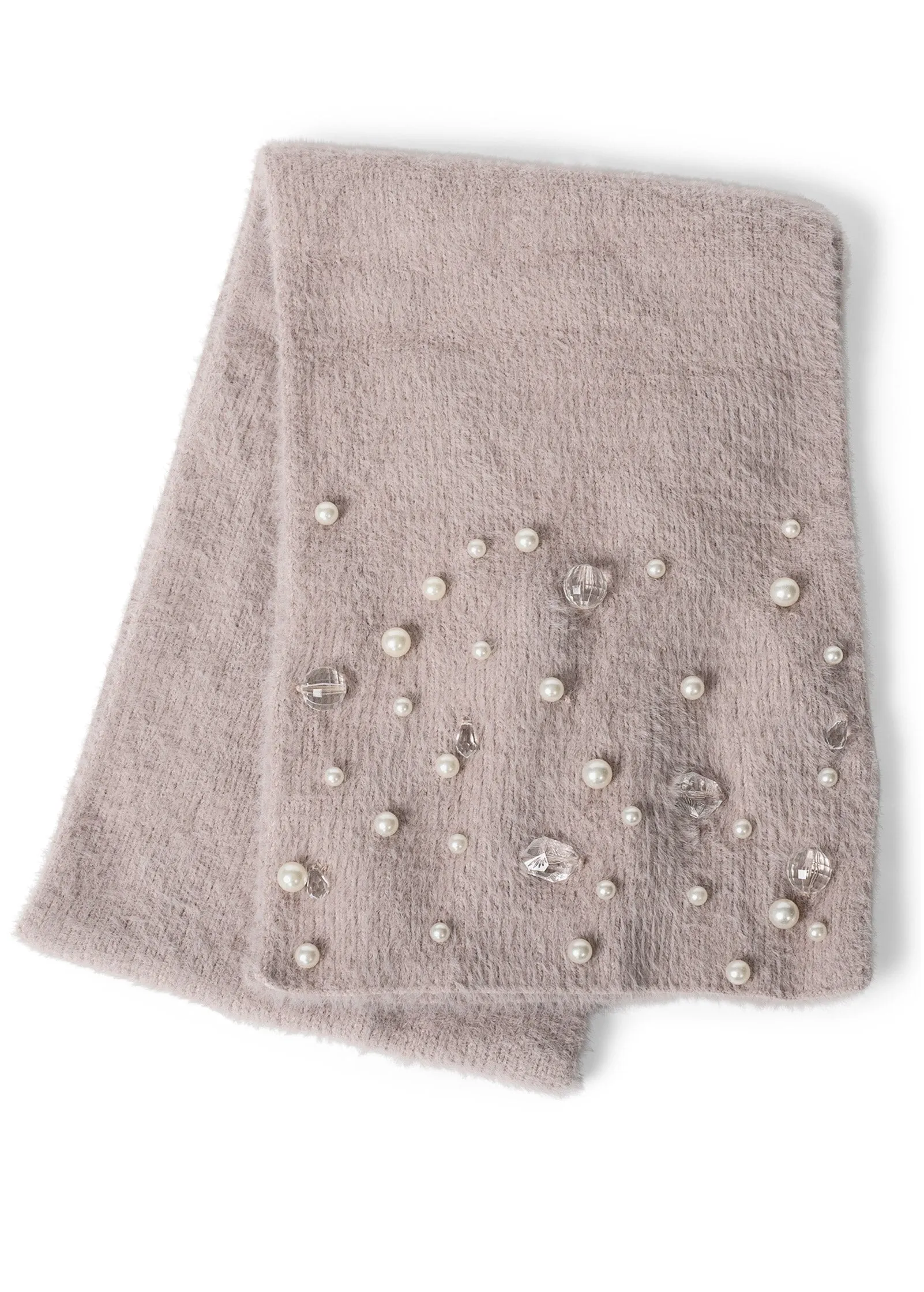 Cozy Pearl-Embellished Scarf - Pale Pink