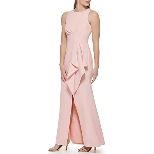 Eliza J Women's Gown Style Stretch Crepe Sleeveless Jewel Neck Dress, Blush