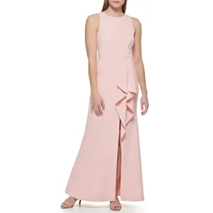 Eliza J Women's Gown Style Stretch Crepe Sleeveless Jewel Neck Dress, Blush