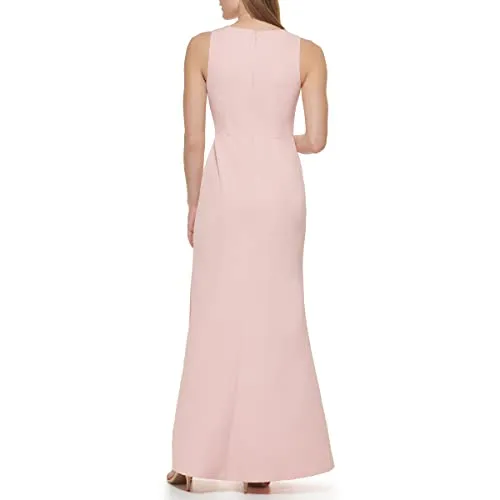 Eliza J Women's Gown Style Stretch Crepe Sleeveless Jewel Neck Dress, Blush