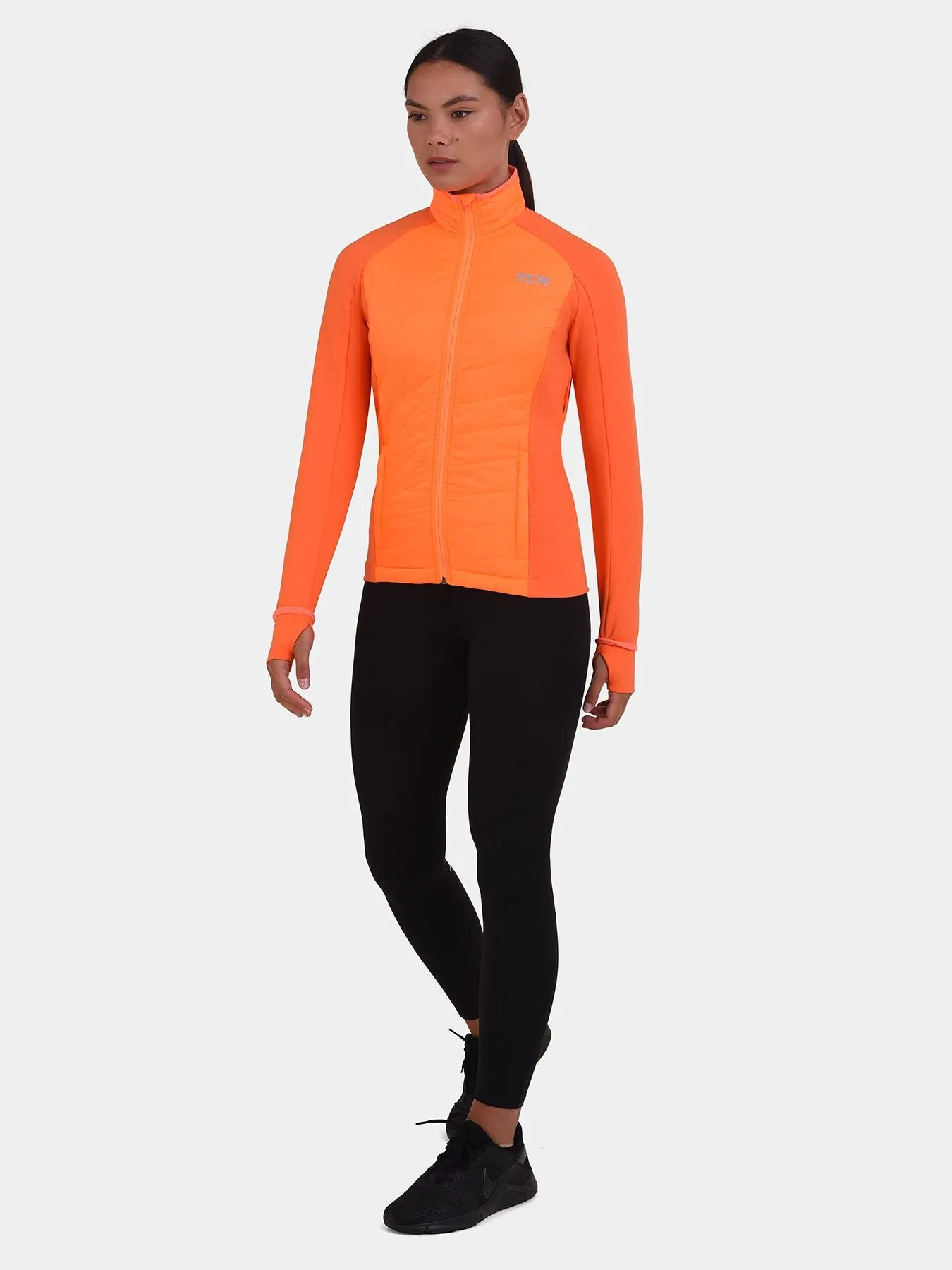 Excel Running Padded Packable Hooded Jacket For Women With Thumbholes, Underarm Ventilation Zips, Zip Pockets & Reflective Strips