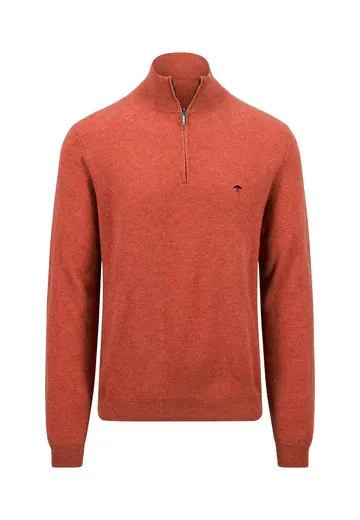 Fynch Hatton - Quarter Zip Knit Jumper, Rust