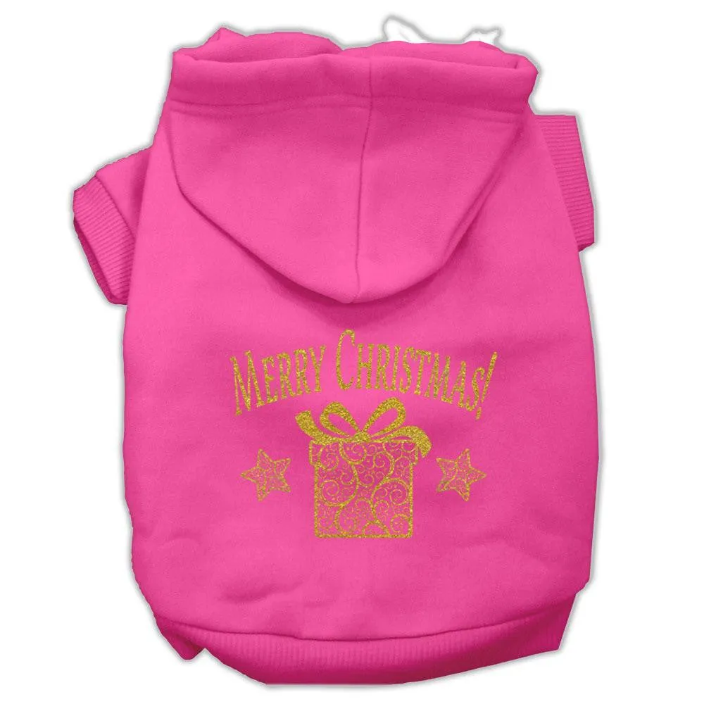 Golden Christmas Present Pet Hoodies Bright Pink Size Sm (10)