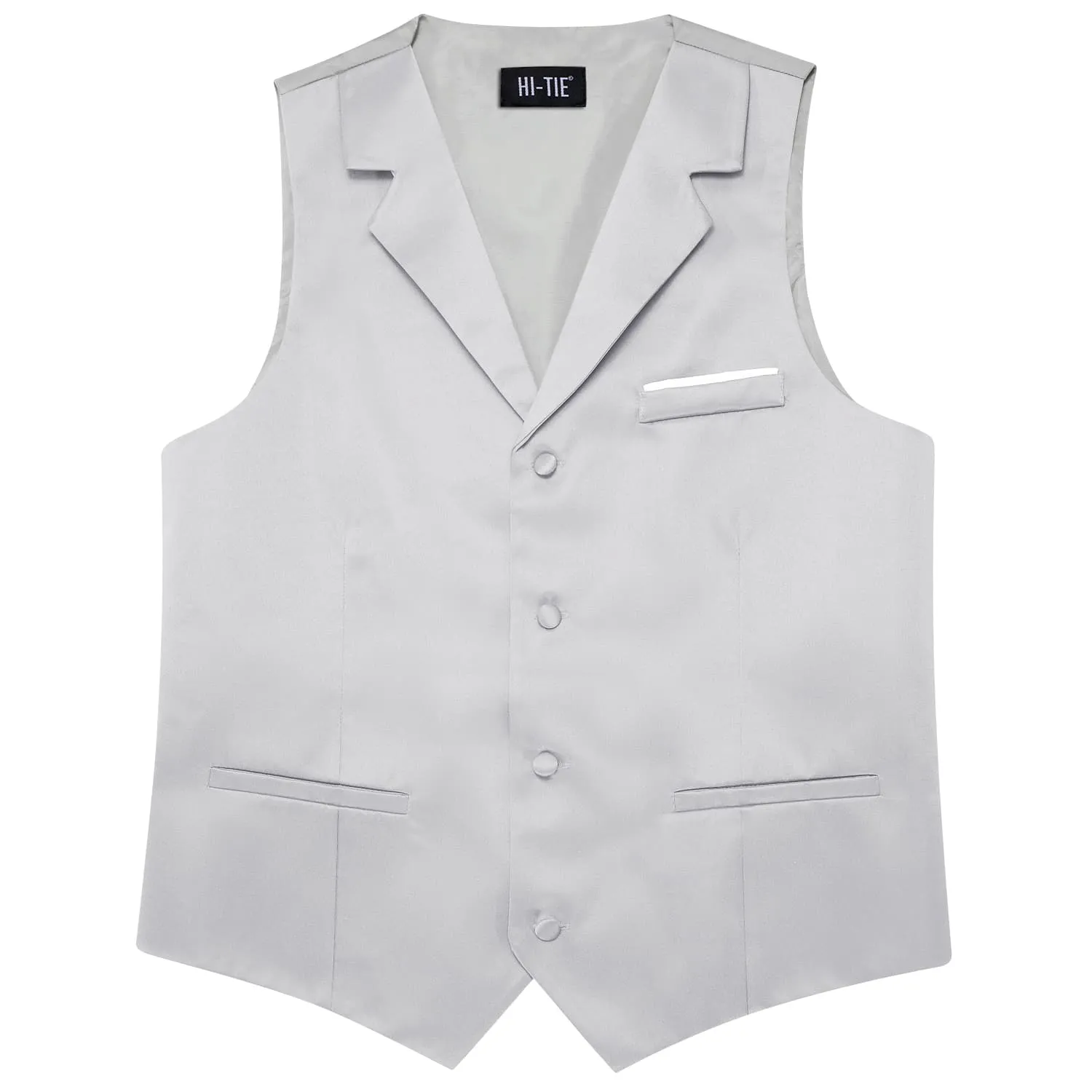 Hi-Tie Sliver Grey Waistcoat Solid Notch lapels Men's Vest