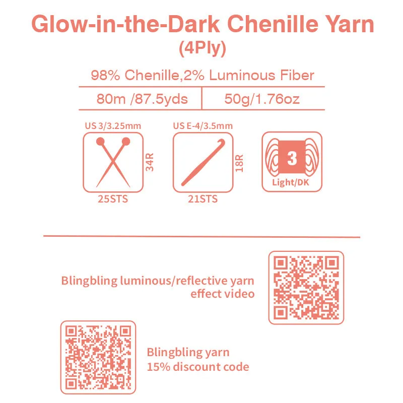 High Quality Red Glow-in-the-Dark Chenille Yarn