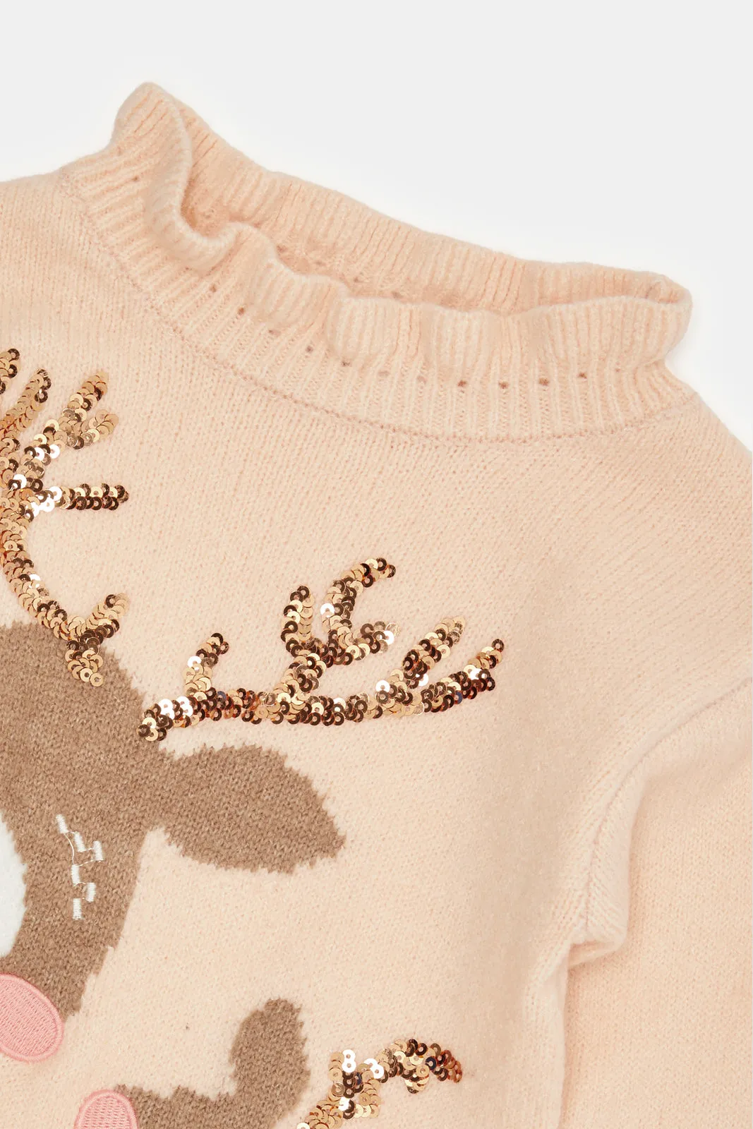 Infant Girls Apricot Deer Embellished Pullover