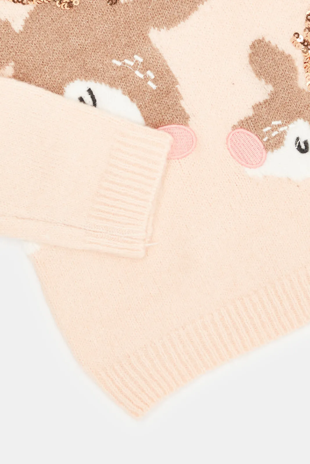 Infant Girls Apricot Deer Embellished Pullover