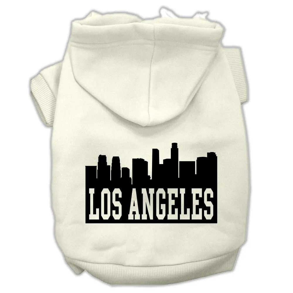 Los Angeles Skyline Screen Print Pet Hoodies Cream Size Sm (10)