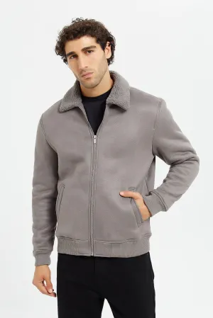 Men Grey Suede Aviator Jacket