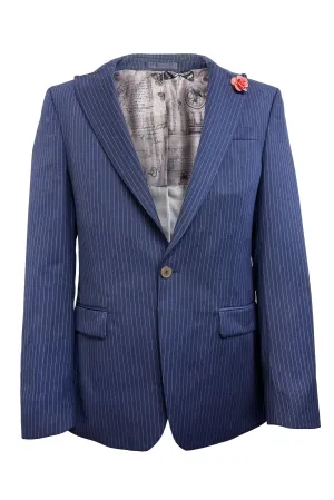 Men's Pinstripe Suit Jacket Navy Blue Wool Blazer