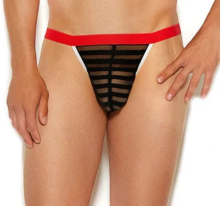 Men's Striped Mesh G-string with Red Waistband