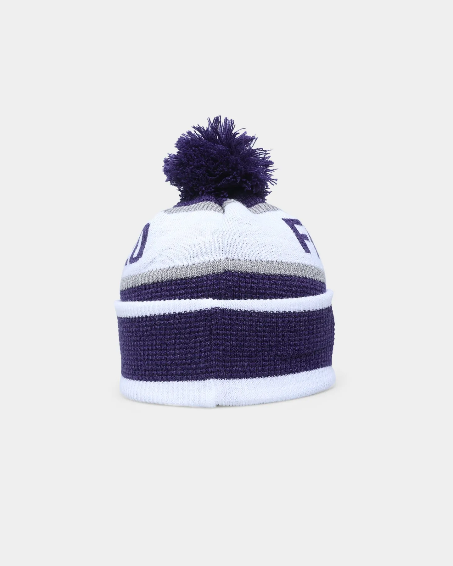 New Era Fremantle Dockers AFL Opening Bounce 2022 Pom Waffle Wordmark Beanie Purple