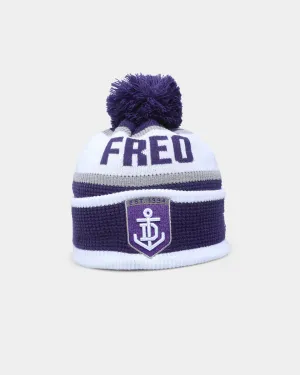 New Era Fremantle Dockers AFL Opening Bounce 2022 Pom Waffle Wordmark Beanie Purple