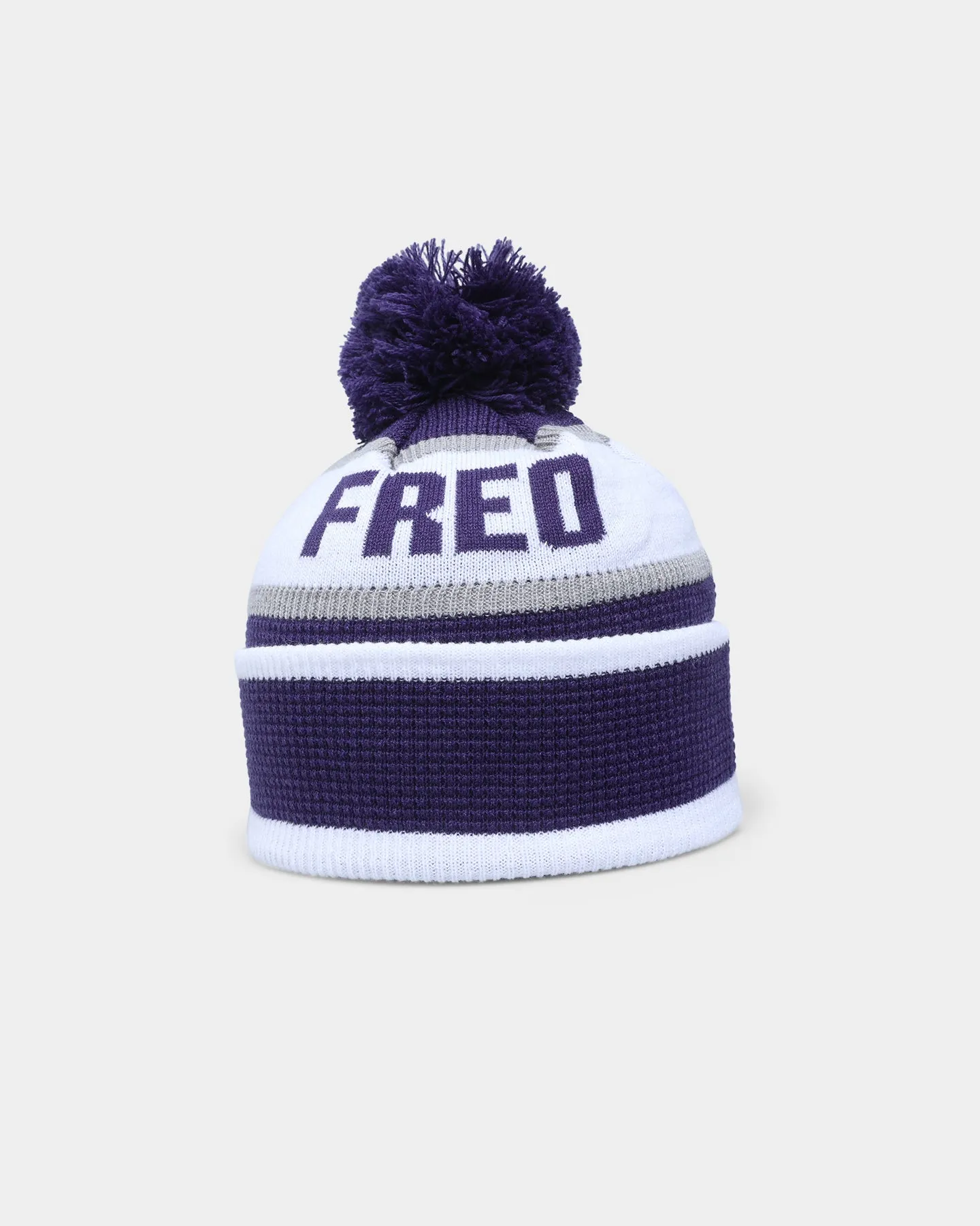 New Era Fremantle Dockers AFL Opening Bounce 2022 Pom Waffle Wordmark Beanie Purple