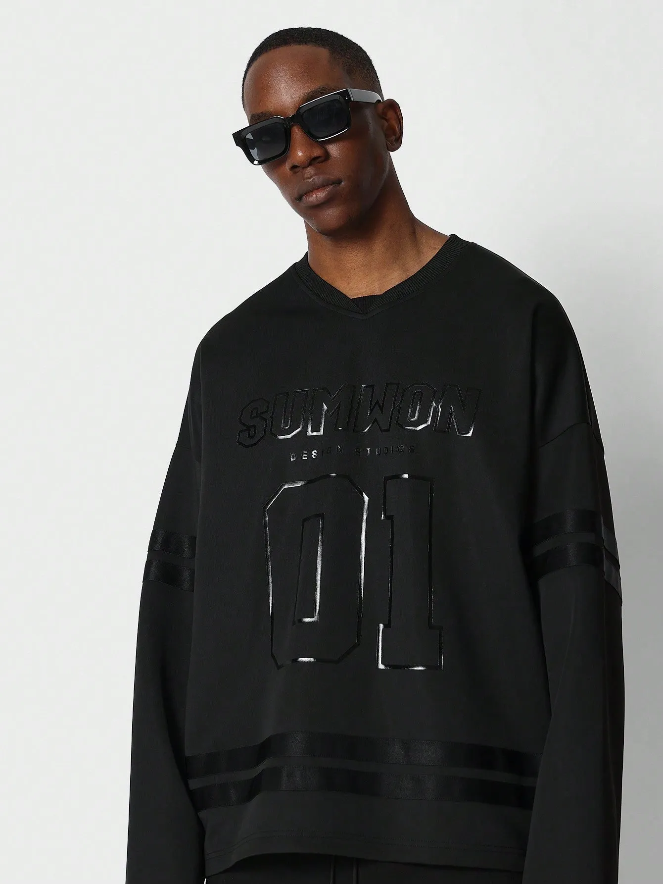 Oversized Fit Sweatshirt With Front Glossy Graphic Print