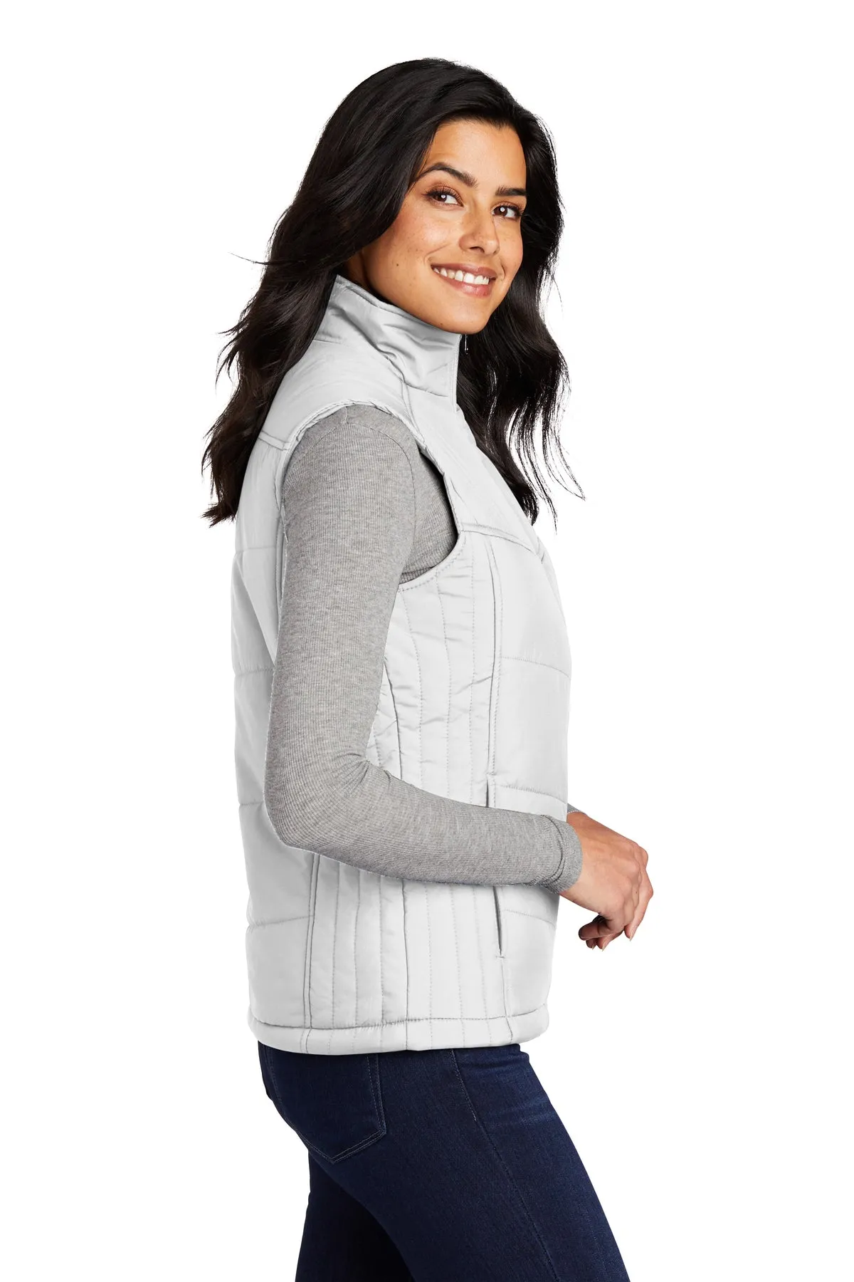 Port Authority Ladies Puffy Customized Vests, White/Dark Slate