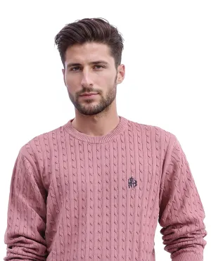 Rare Rabbit Men's Prota Dusky Pink Full Sleeve Collarless Regular Fit Plain Sweater