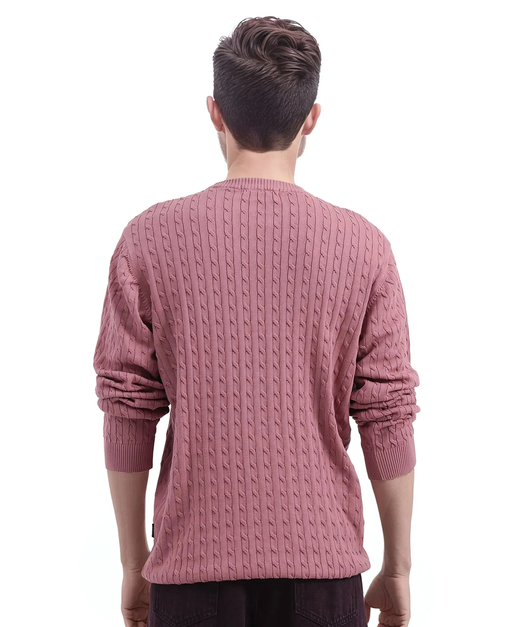 Rare Rabbit Men's Prota Dusky Pink Full Sleeve Collarless Regular Fit Plain Sweater