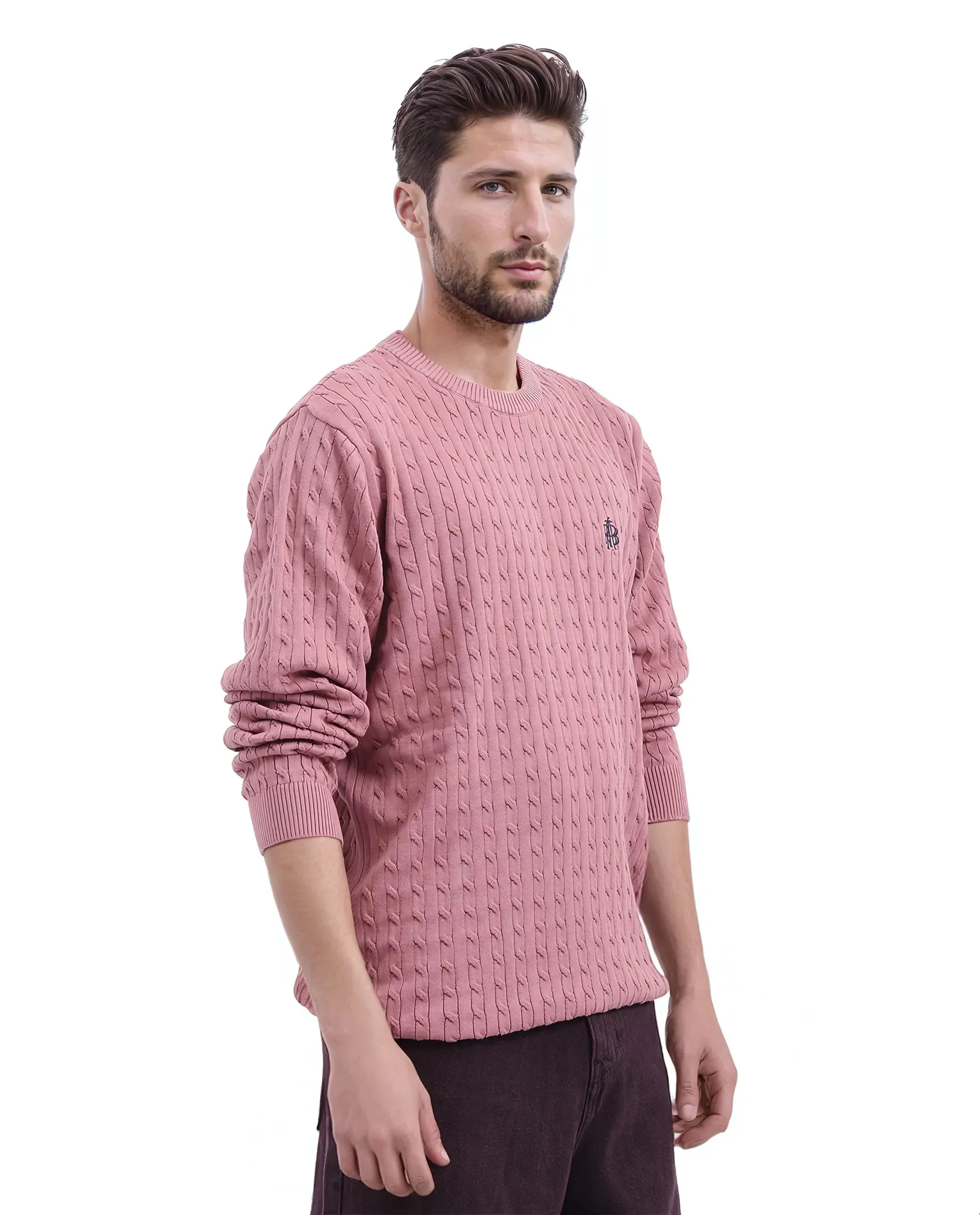 Rare Rabbit Men's Prota Dusky Pink Full Sleeve Collarless Regular Fit Plain Sweater