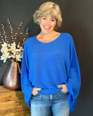 Slash Neck Ribbed Jumper - Cobalt Blue