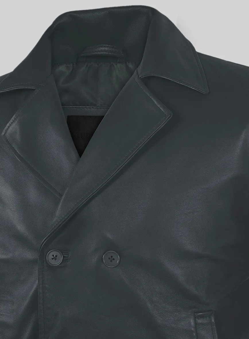 Soft Gray Leather Pea Coat