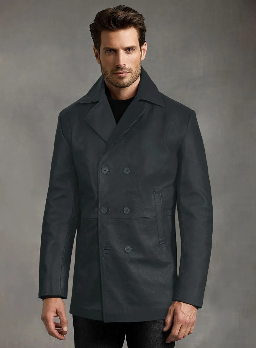 Soft Gray Leather Pea Coat