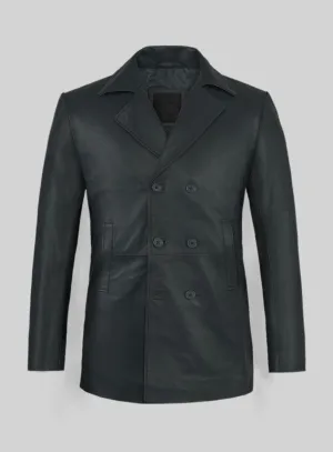 Soft Gray Leather Pea Coat