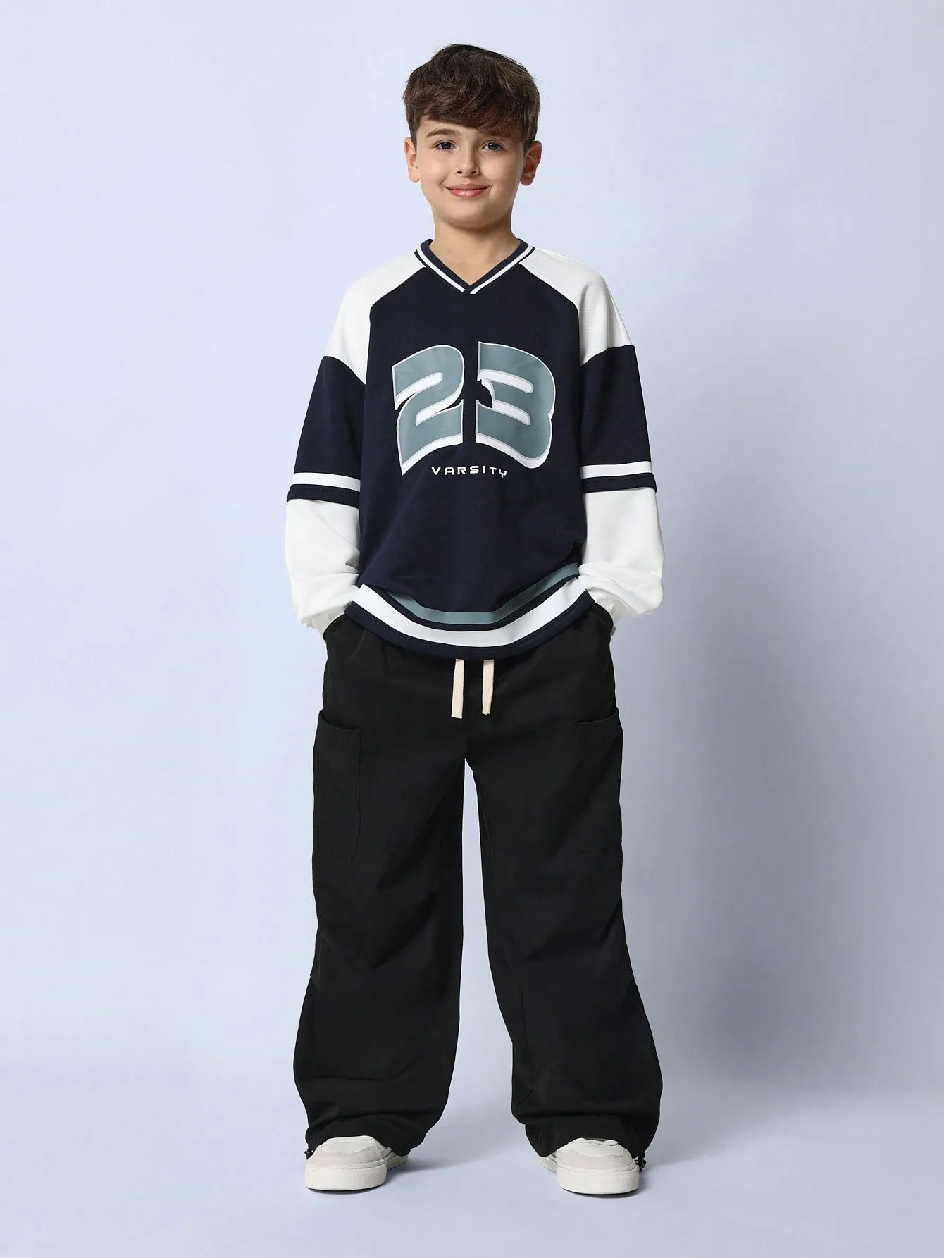 Tween Boys Relaxed Colour Block Hockey Sweatshirts With Graphic Print