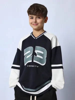 Tween Boys Relaxed Colour Block Hockey Sweatshirts With Graphic Print