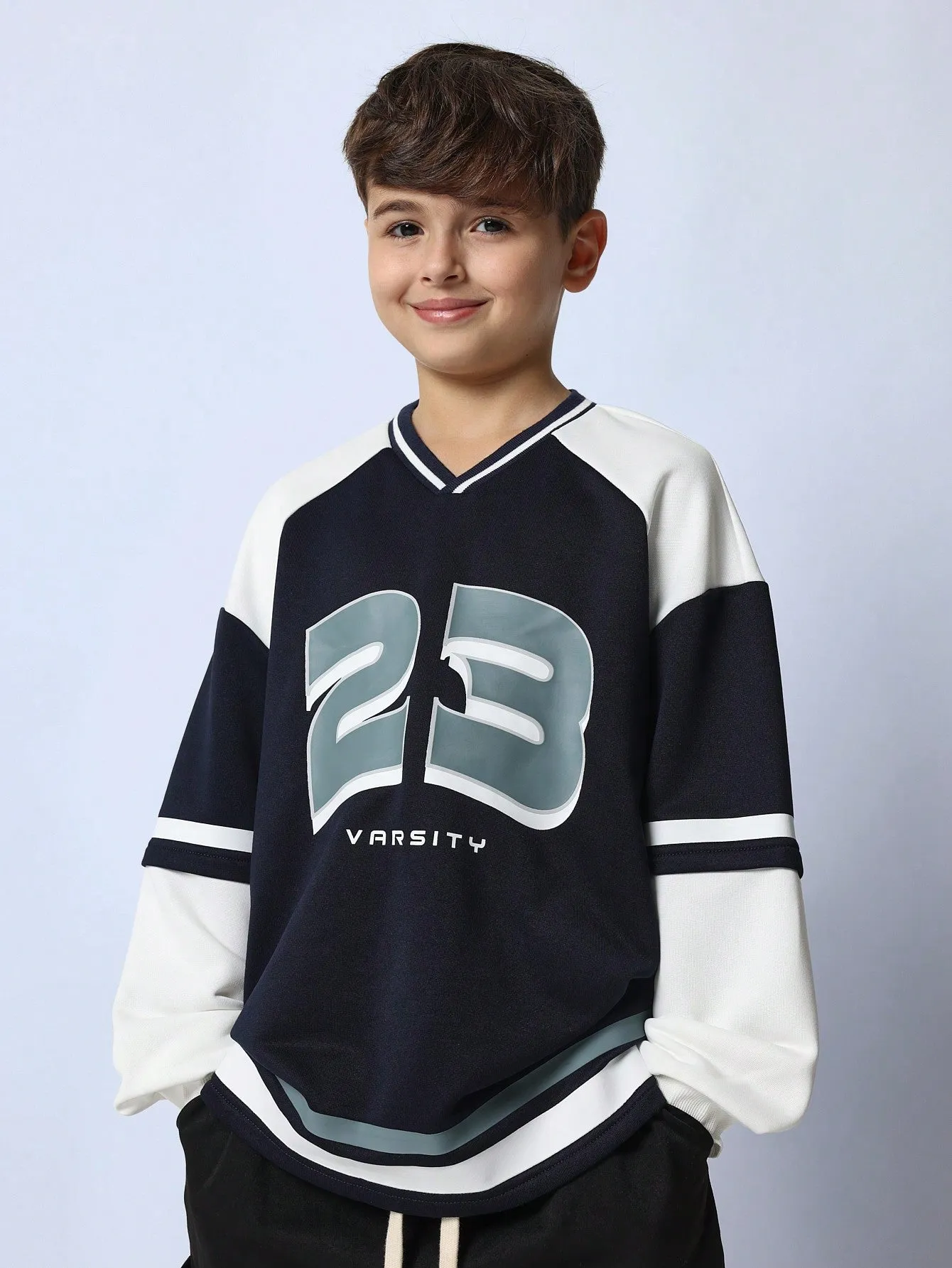 Tween Boys Relaxed Colour Block Hockey Sweatshirts With Graphic Print