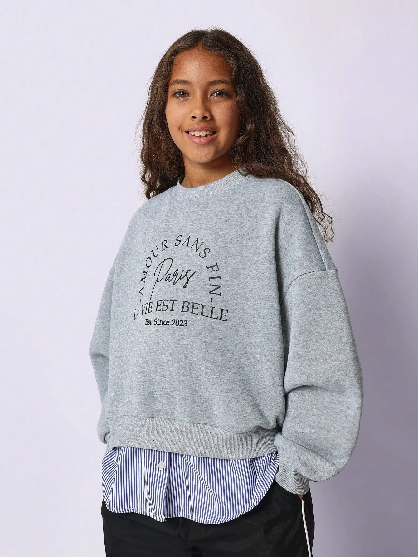 Tween Girls Relaxed Double Layer Shirt Paris Sweatshirt