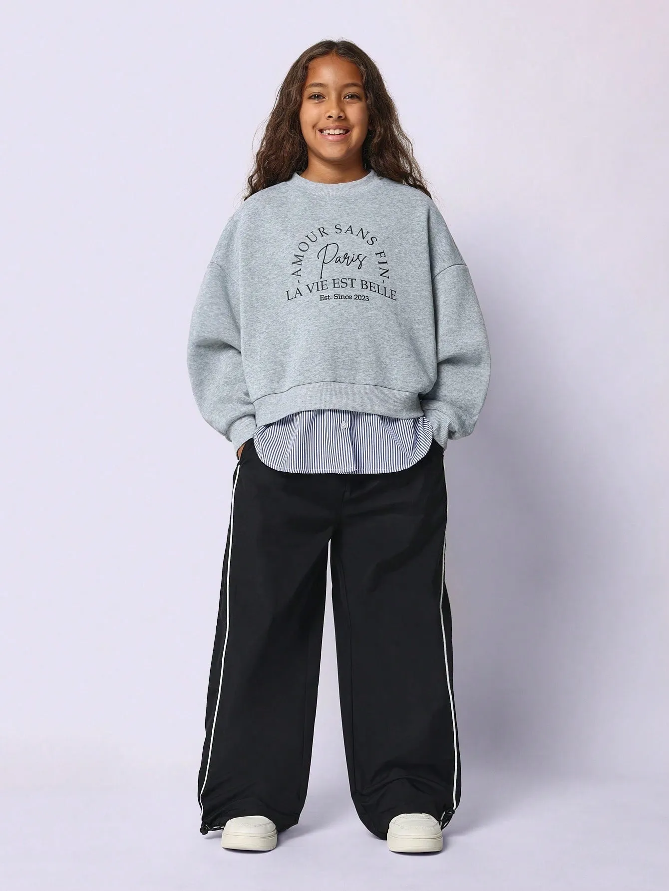 Tween Girls Relaxed Double Layer Shirt Paris Sweatshirt