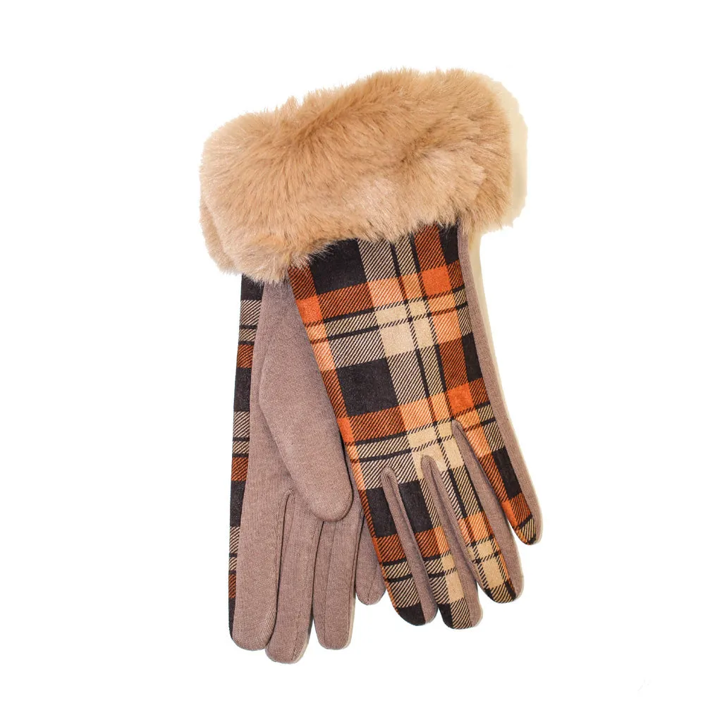 Womenswear Button Cuff Check Gloves