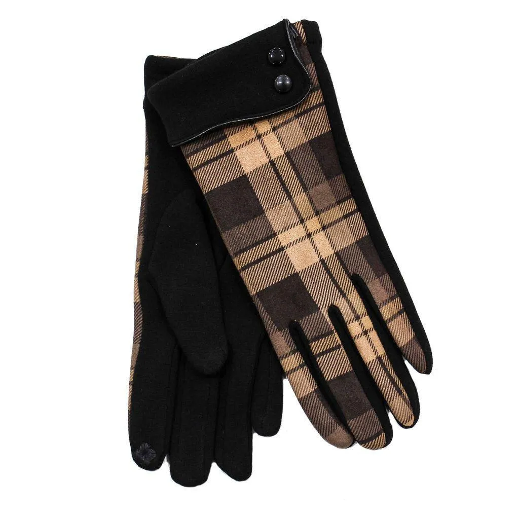 Womenswear Button Cuff Check Gloves