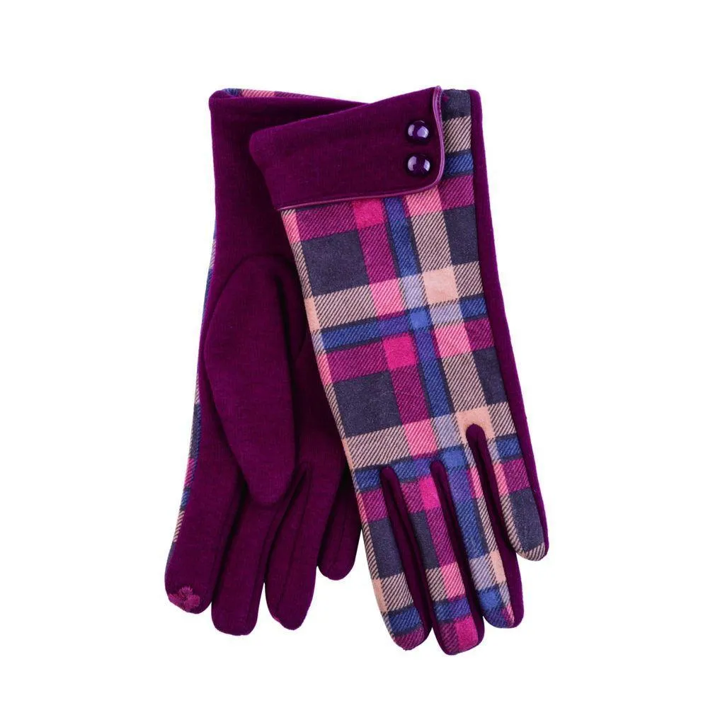 Womenswear Button Cuff Check Gloves