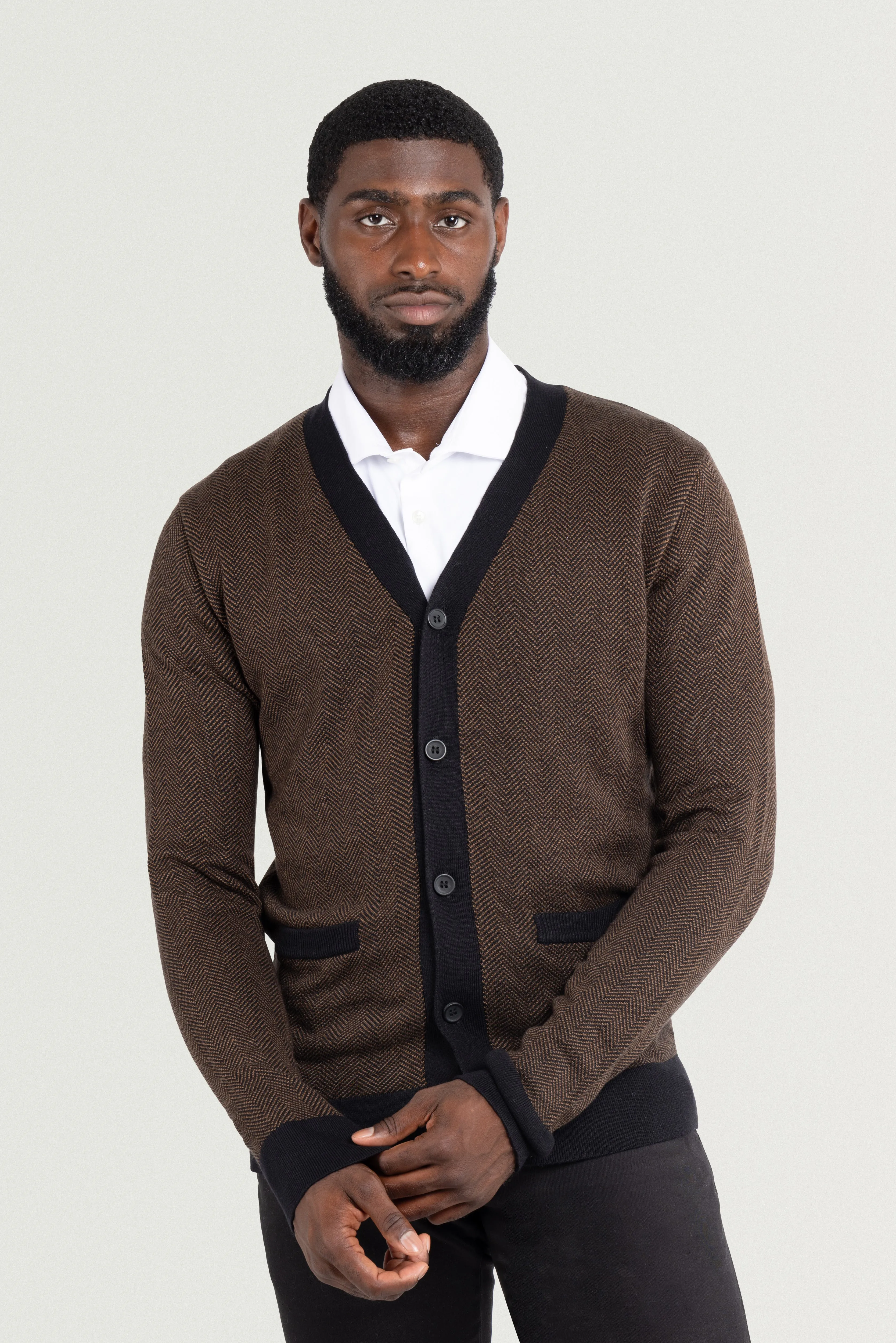 X RAY Men's Casual Herringbone Cardigan Sweater