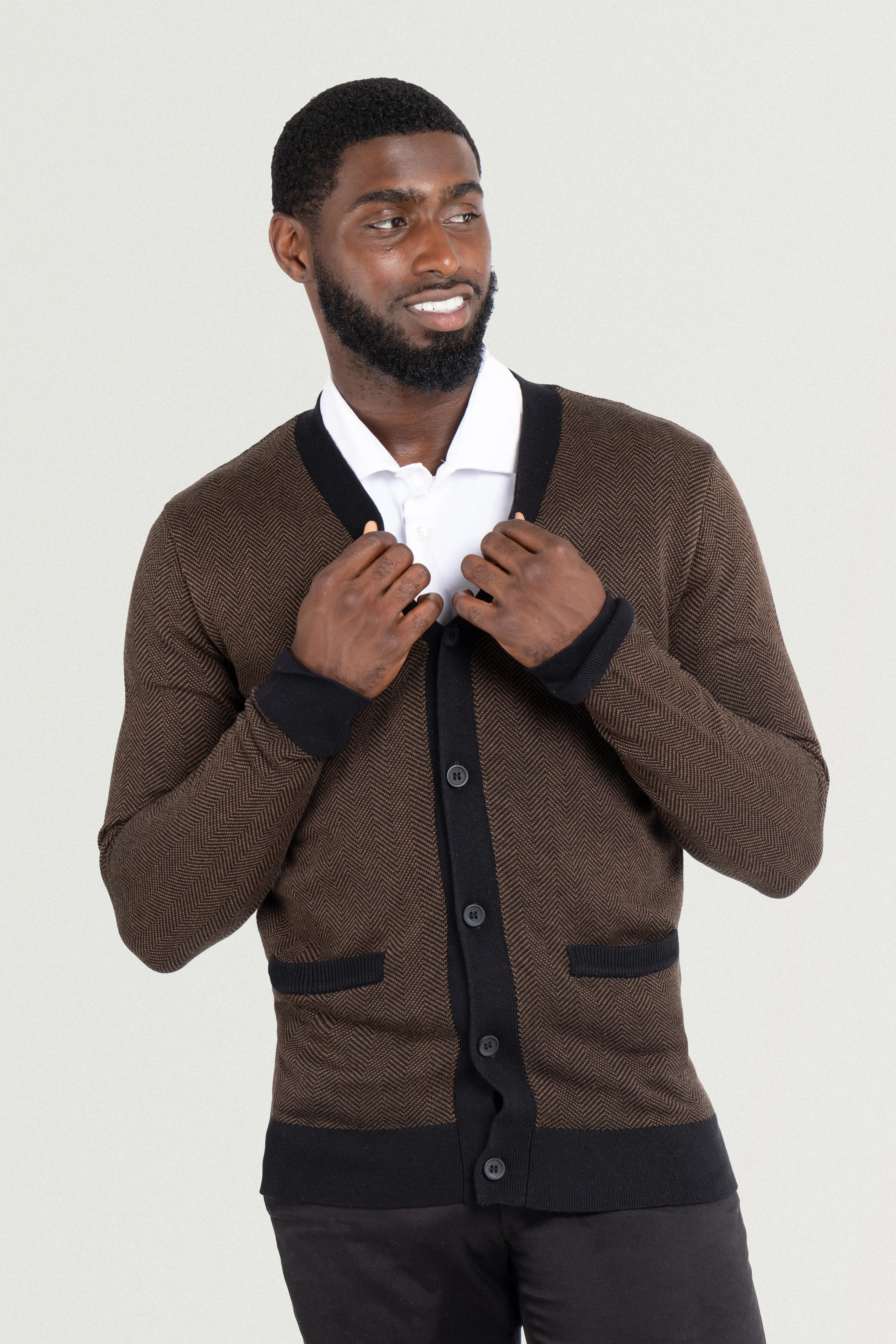 X RAY Men's Casual Herringbone Cardigan Sweater